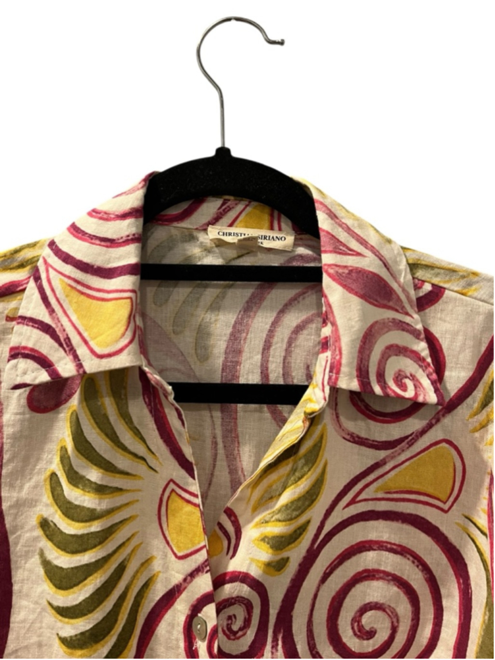 Christian Siriano NY Linen Blend Tie Front Top Retro Paisley Floral Size Medium - Picture 3 of 12